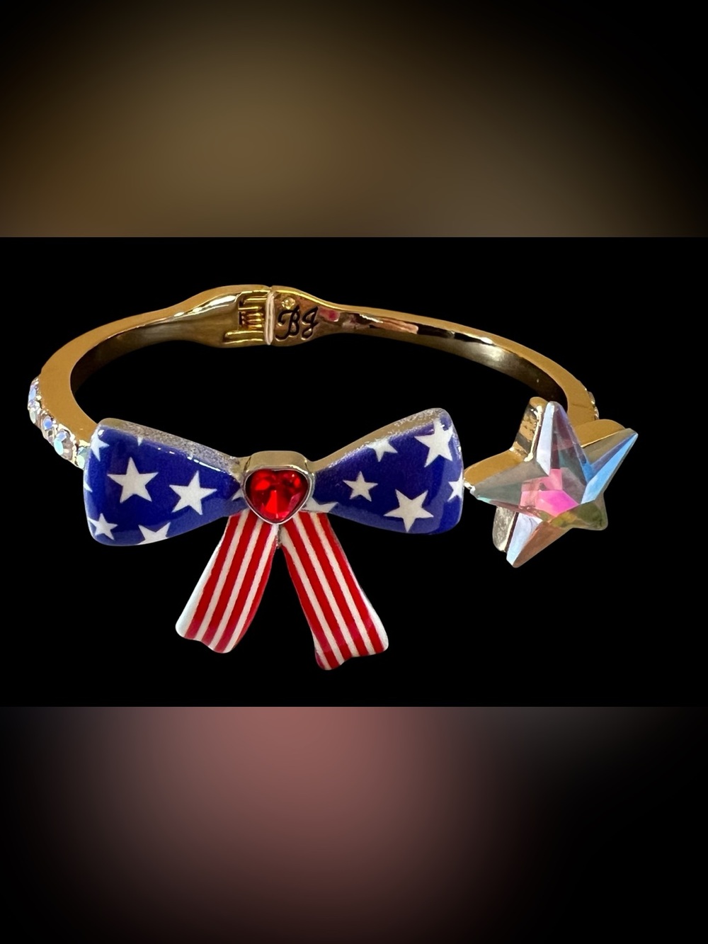 Betsey Johnson Gold-Tone Patriotic Bow Bracelet with Red Heart Accent